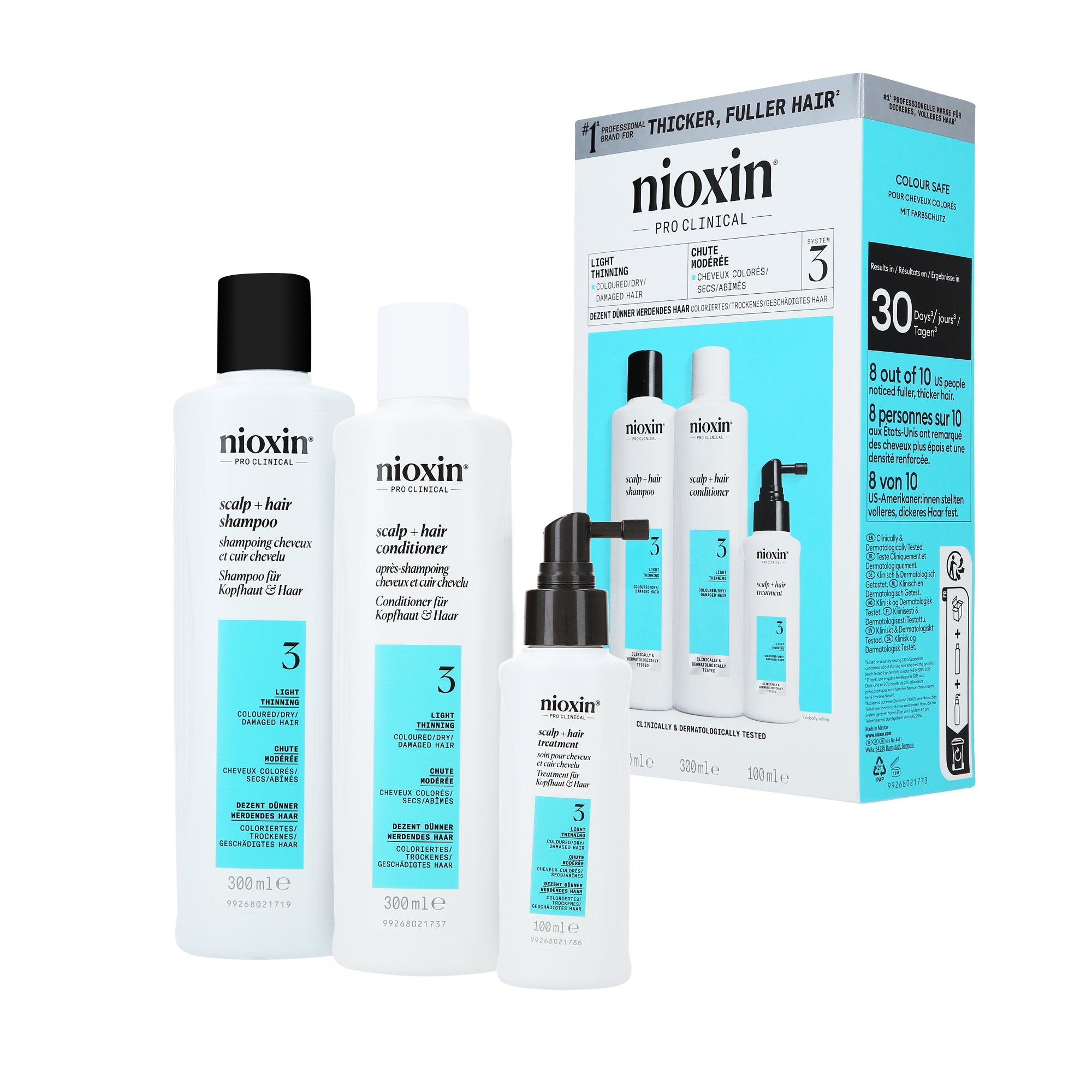 NIOXIN PRO CLINICAL SYSTEM KIT 3 Set für coloriertes und leicht dünner werdendes Haar 2x300 ml + 100 ml