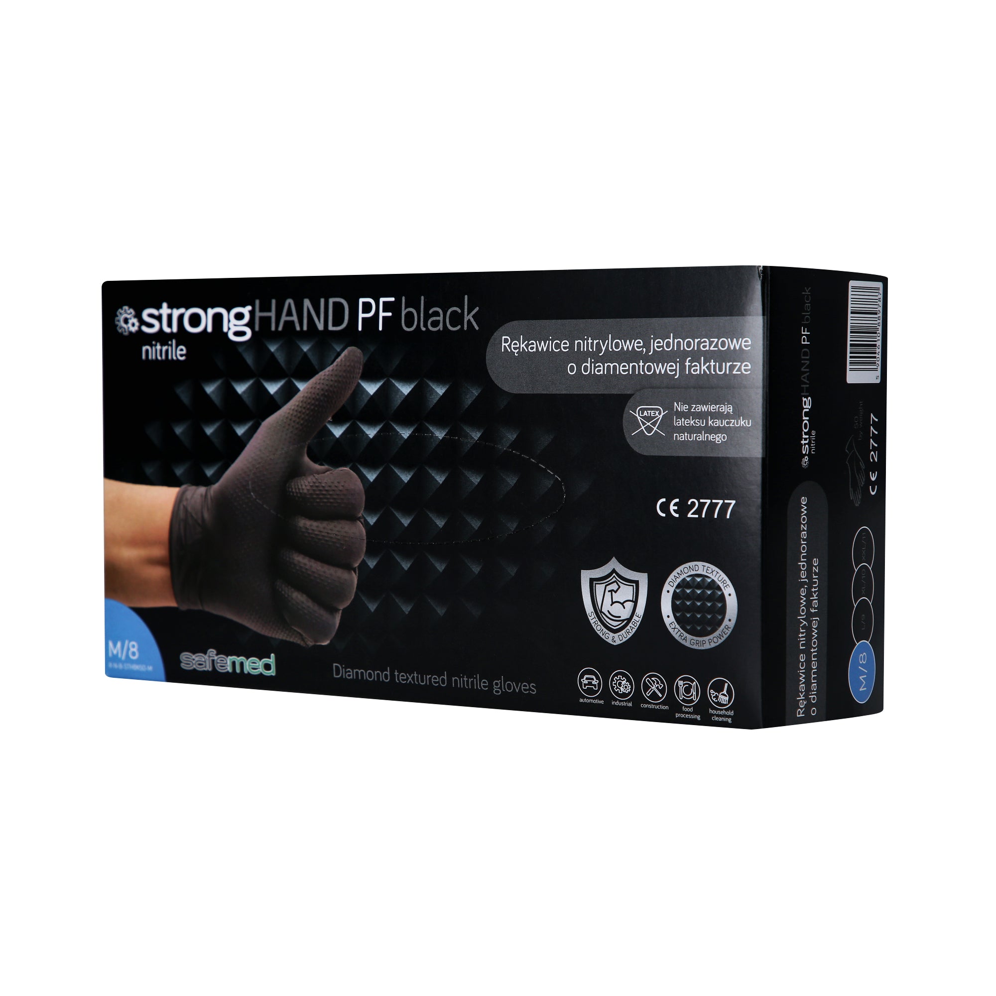 SAFEMED STRONG HAND PF Starke Einweg-Nitrilhandschuhe mit Rautenstruktur Schwarz M 50 Stk.