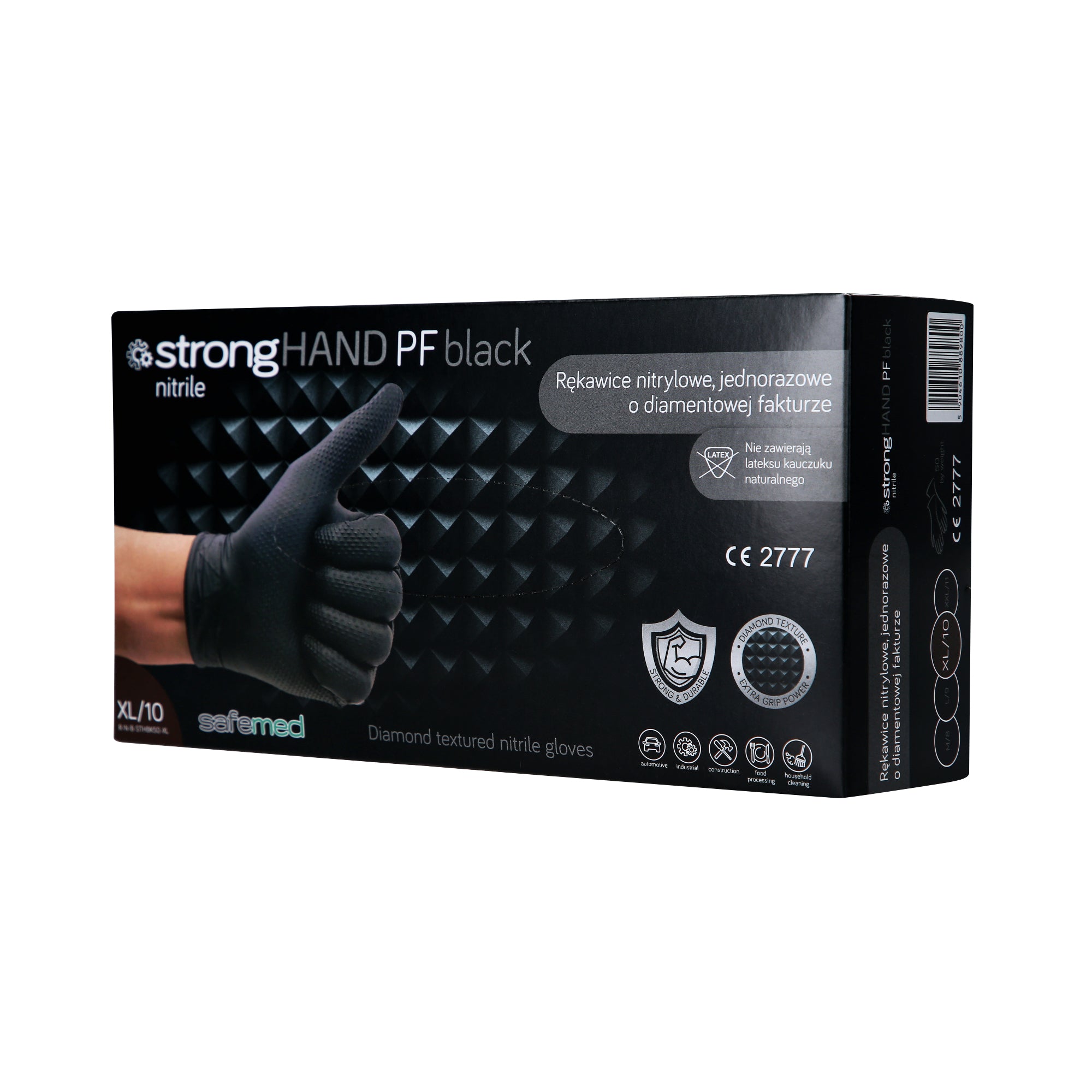 SAFEMED STRONG HAND PF Strong jednorázové nitrilové rukavice s diamantovou texturou Black XL 50 ks.