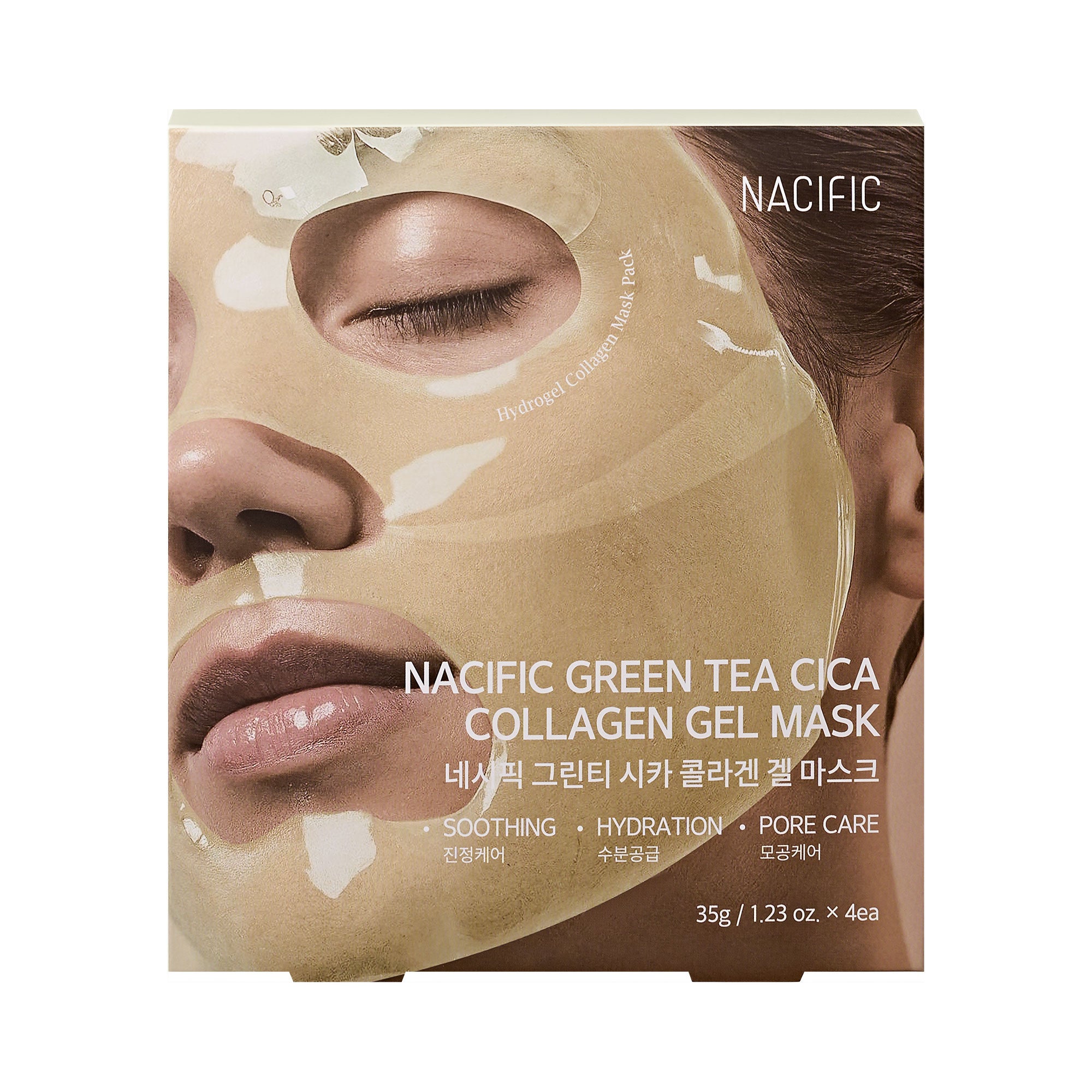 NACIFIC GREEN TEA Cica Collagen Gel Mask – beruhigende und feuchtigkeitsspendende Hydrogel-Gesichtsmaske (4 × 35 g)