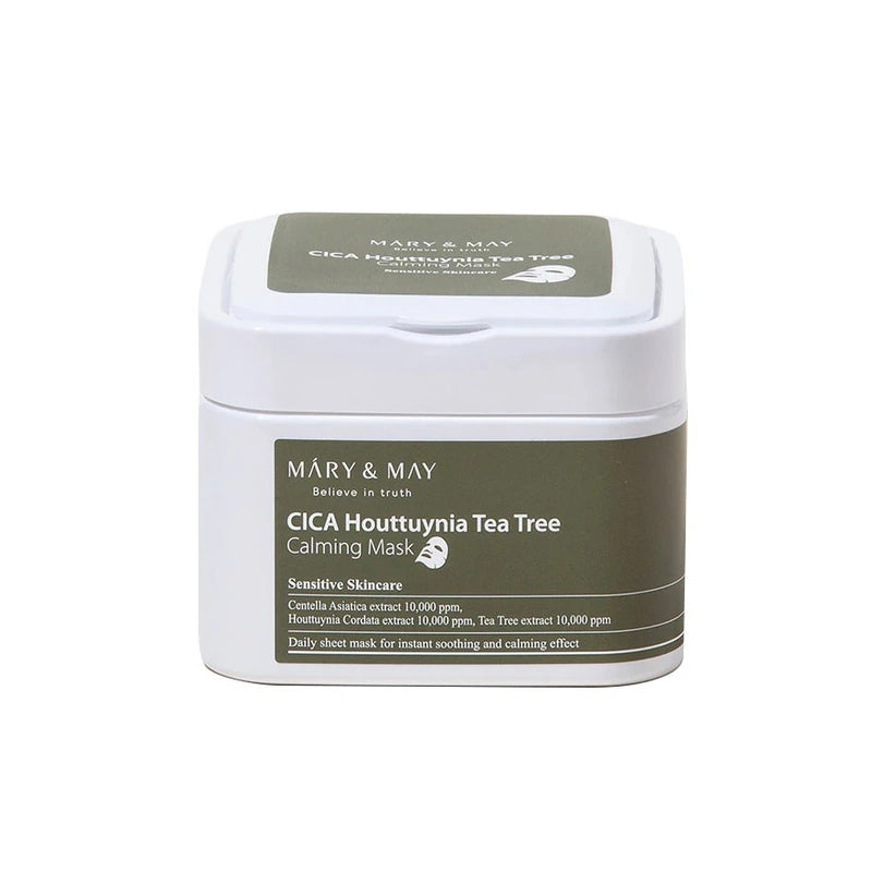 MARY & MAY CICA HOUTTUYNIA TEA TREE Set maschere in tessuto lenitive con estratto di centella, 30 pz.