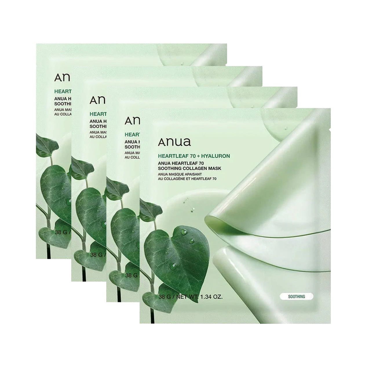 ANUA HEARTLEAF 70+HYALURON COLLAGEN MASK Masques hydrogel apaisants au collagène 4 x 38 g