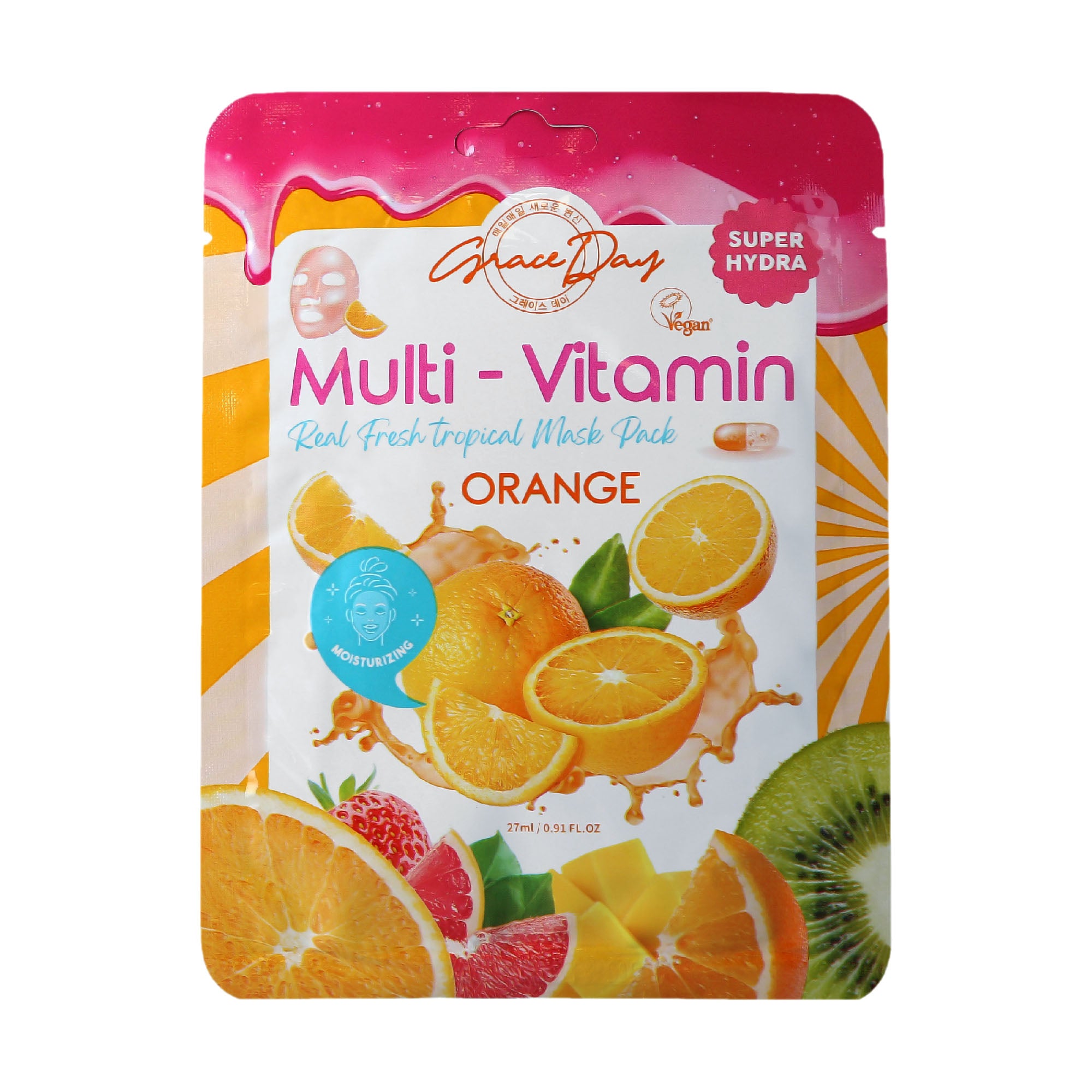 GRACEDAY MULTI-VITAMIN Orange Mask Pack – Masque tissu illuminateur à l’extrait d’orange 27 ml