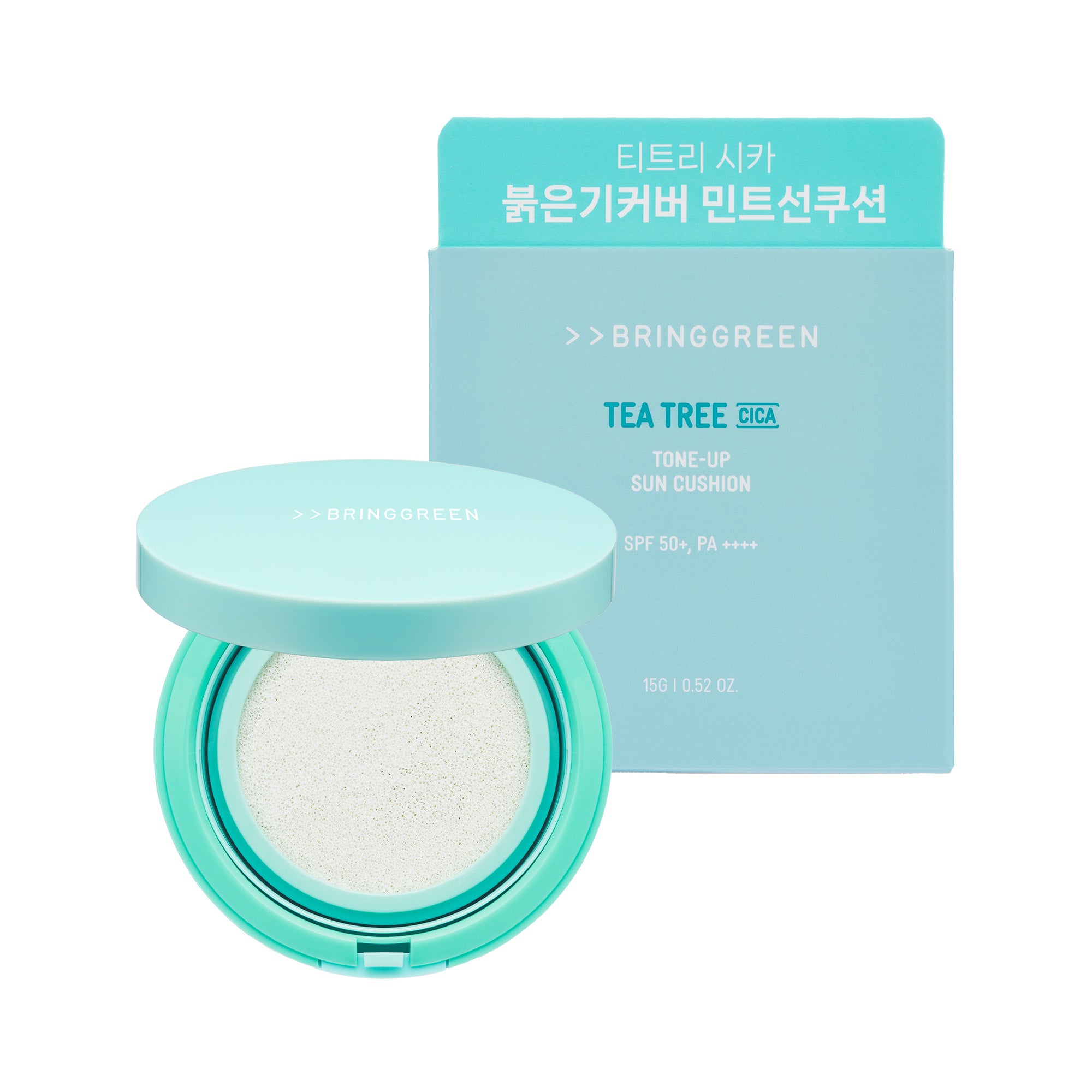 BRINGGREEN Tea Tree Cica Tone-up Sun Cushion SPF50+ PA++++ – Minerální opalovací polštářek s tonizujícím efektem 15 g