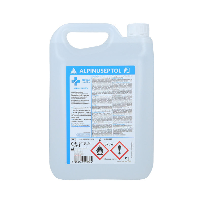 ALPINUS ALPINUSEPTOL NEUTRE Liquide pour la désinfection des surfaces et des équipements des salons de beauté et médicaux 5000ml