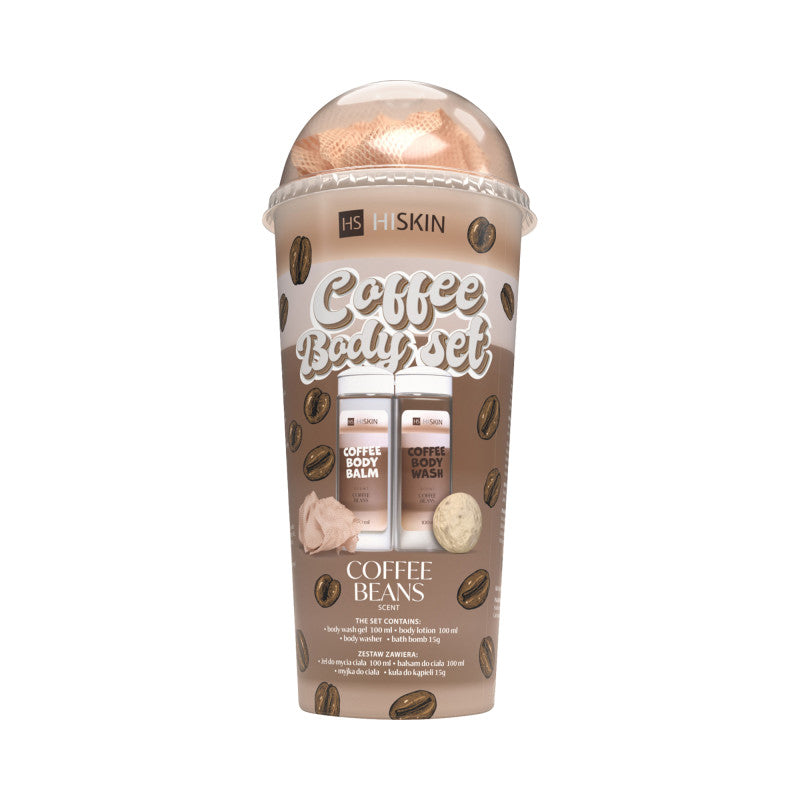 HISKIN BODY COFFEE SET Badeset in der Tube Duschgel 100ml + Bodylotion 100ml + Waschlappen + Ball 15g