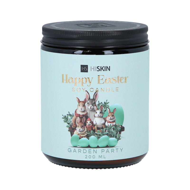 HISKIN HOME HAPPY EASTER Sojakerze mit Gartenparty-Duft, 200 ml