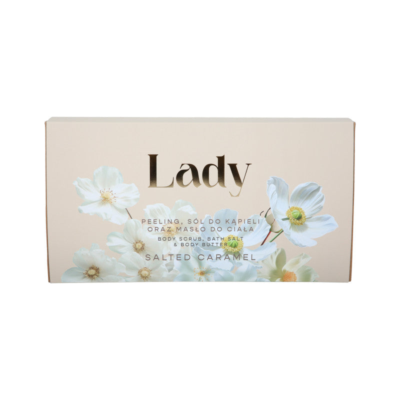 HISKIN LADY Coffret pour femme Sel de bain + Gommage corps + Beurre corporel salé Caramel 3x200ml