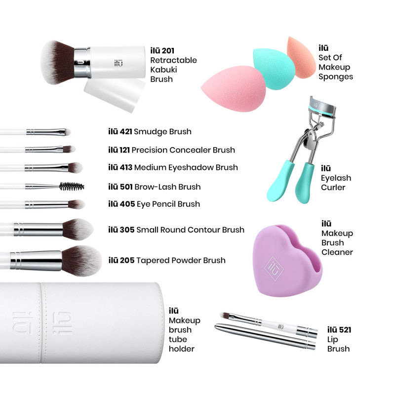 ilū Set Mit Makeup Pinseln, Schwämme, Pinselhalter, Reinigungspad Und Wimpernzwinge #2