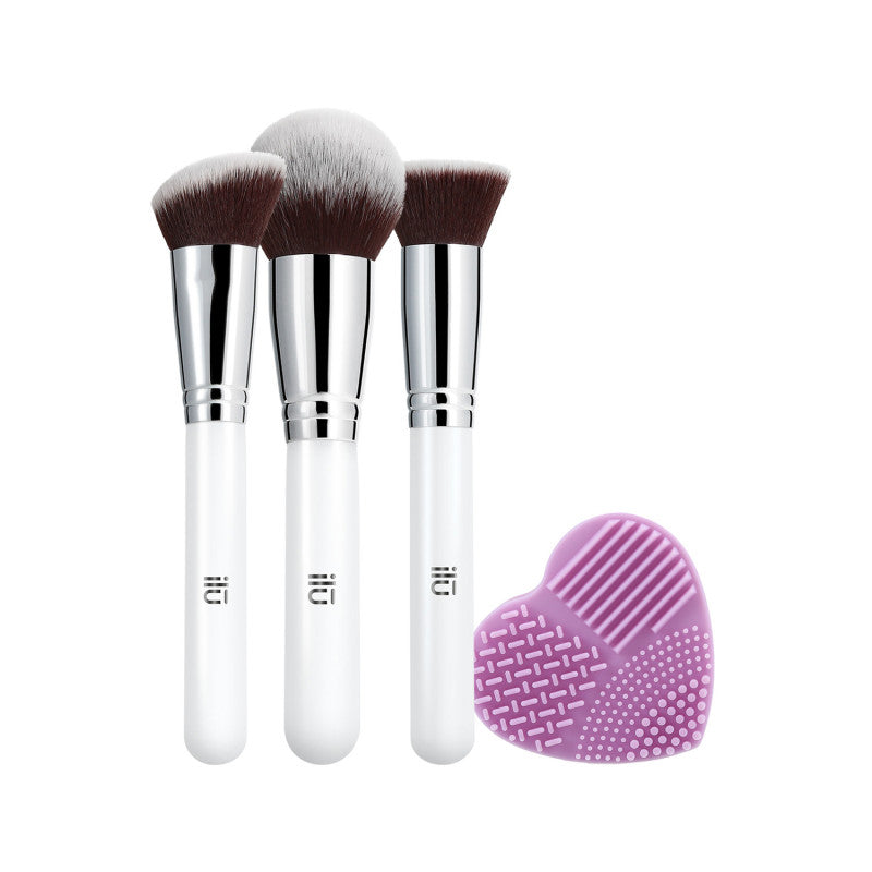 ilū Must Have 4 Teilig Makeup Pinsel Set, 3 Schminkpinseln Für Puder, Foundation, Rouge Und 1 Pinselreiniger