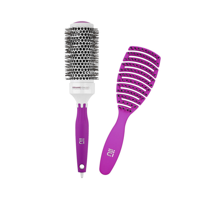 ilū Lila 2 Teilig Haarbürsten Set, Entwirr und Styling Haarbürste Rund Ø 43 mm