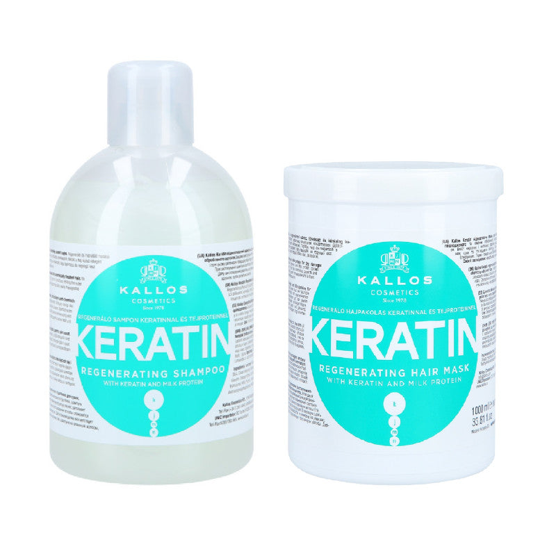 KALLOS KJMN Keratin zestaw wzmacniający szampon 1000 ml + maska 1000 ml
