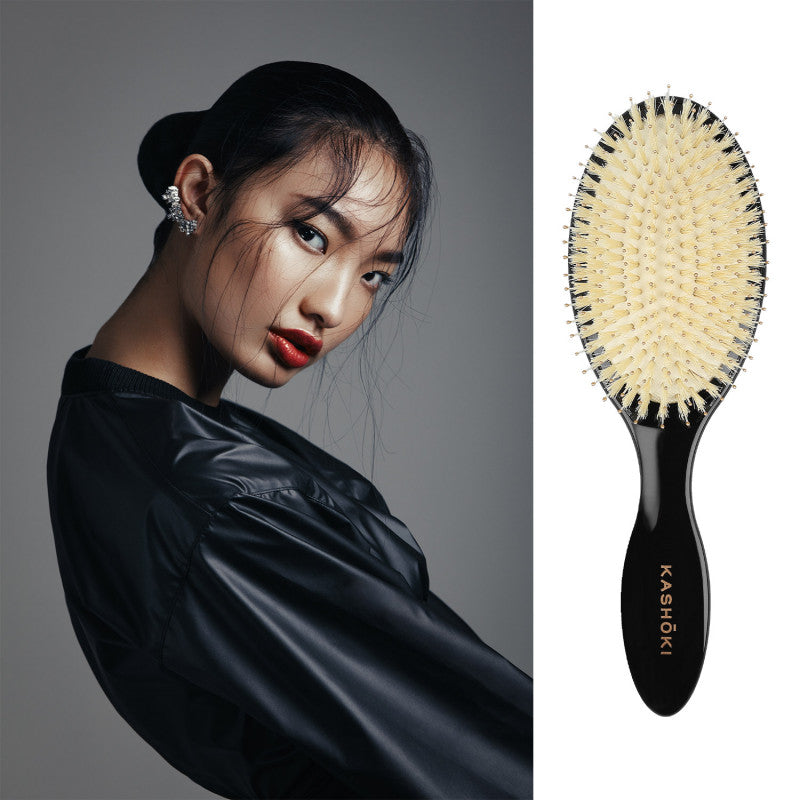 Kashōki Smooth White Detangler Oval Haarbürste Mit Weißen Wildschweinborsten  #4