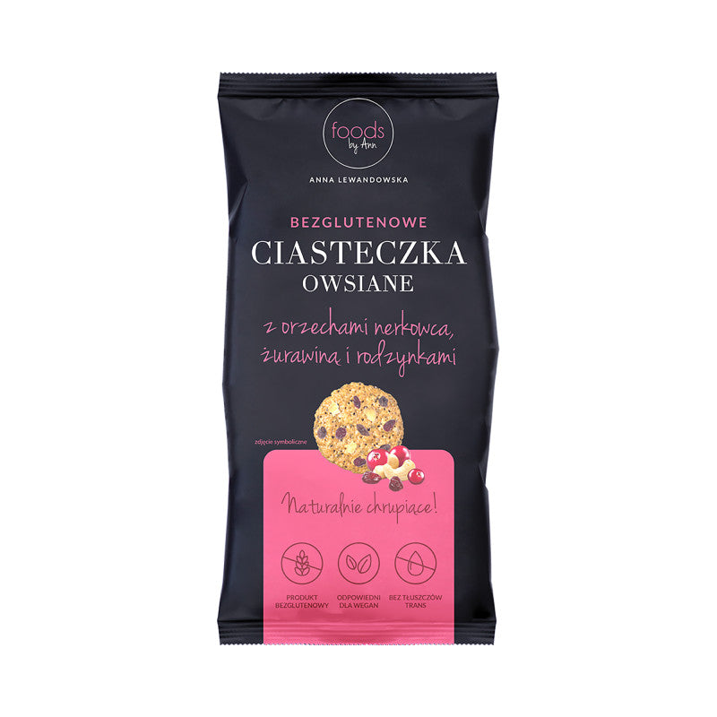 FOODS BY ANN Owsiane ciasteczka z nerkowcem, żurawiną i rodzynkami 100 g