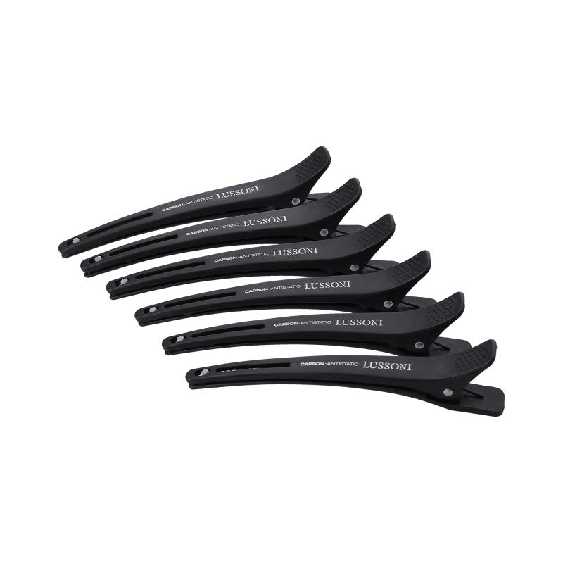 LUSSONI Pinces à Cheveux en Carbone avec elastique, 6 pcs.