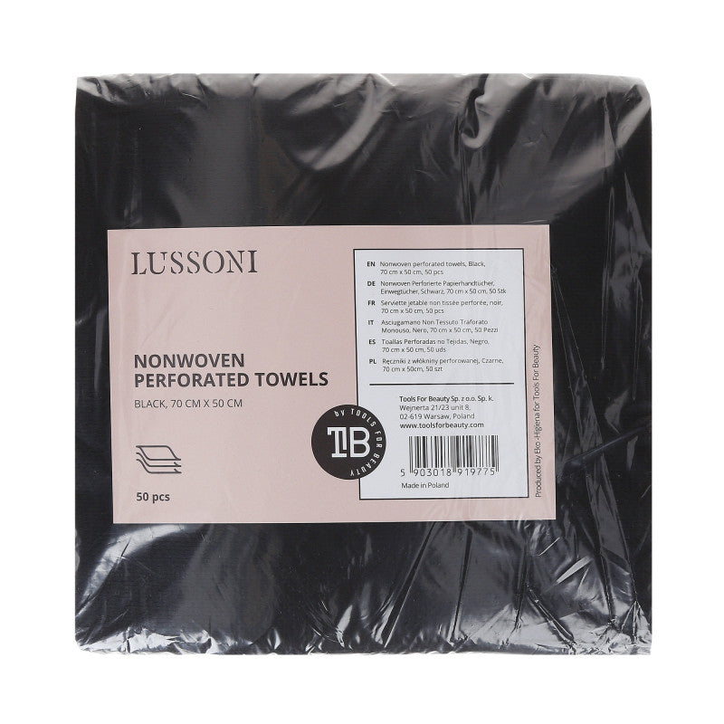 LUSSONI 50 Stück Nonwoven Perforierte Papierhandtücher, Einwegtücher, Schwarz, 70cm x 50cm