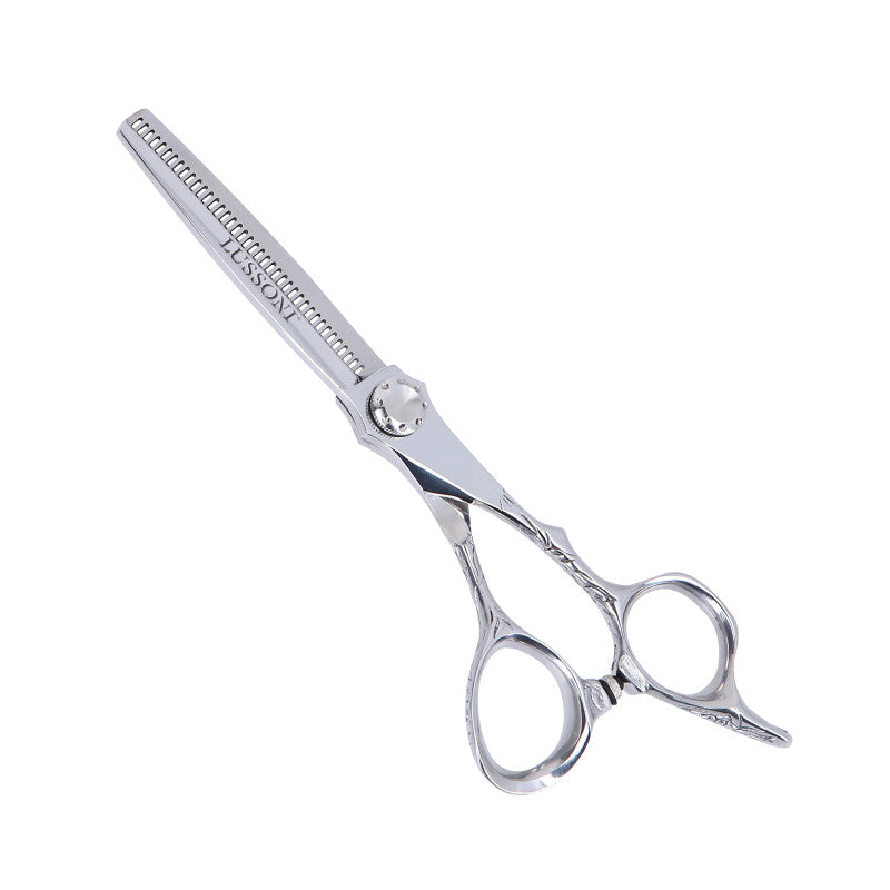 LUSSONI STELLAR SERIES Profesjonalne nożyczki fryzjerskie (srebrne): degażówki 6″, nożyczki do cięcia 6″ + etui #3