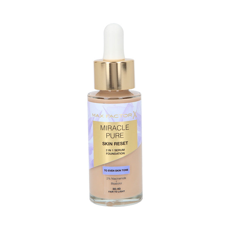 MAX FACTOR MIRACLE PURE SKIN RESET Fondotinta con siero nutriente alla niacinamide 30-40 Ventaglio-Luce 30 ml