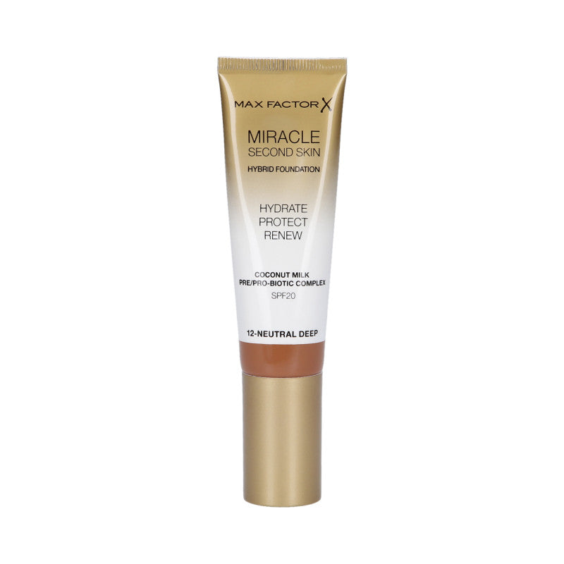 MAX FACTOR MIRACLE Second Skin Fondotinta viso idratante SPF20 012 Natural Deep 30 ml
