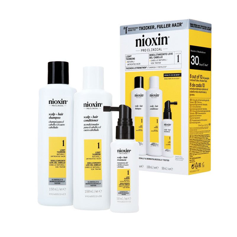 NIOXIN PRO CLINICAL 1 Dreistufiges Haarpflegeset für natürliches und leicht dünner werdendes Haar 2 x 150 ml + 50 ml