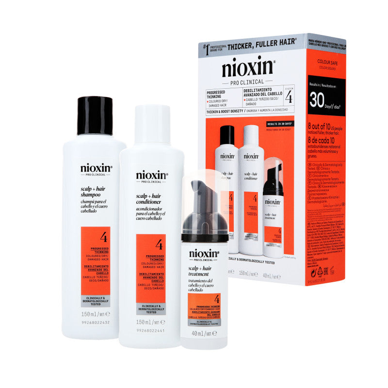 NIOXIN PRO CLINICAL 4 Drei-Stufen-Set für coloriertes Haar mit fortschreitender Ausdünnung 2 x 150 ml + 40 ml